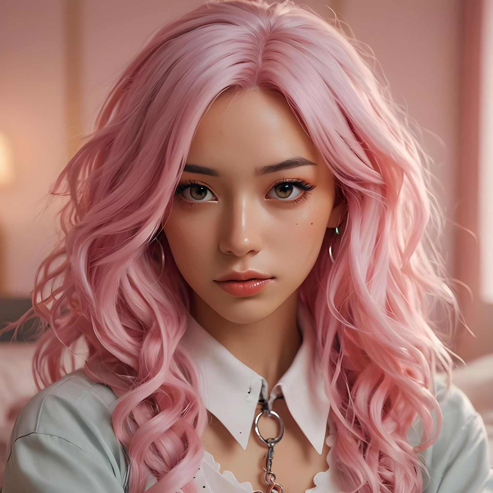 Anime Latina with Pastel Hair in Bedroom