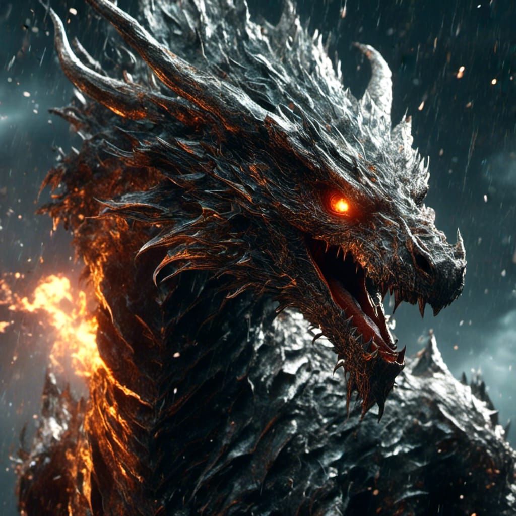 Silver Dragon Roaring in a Thunderstorm: Fantasy Art