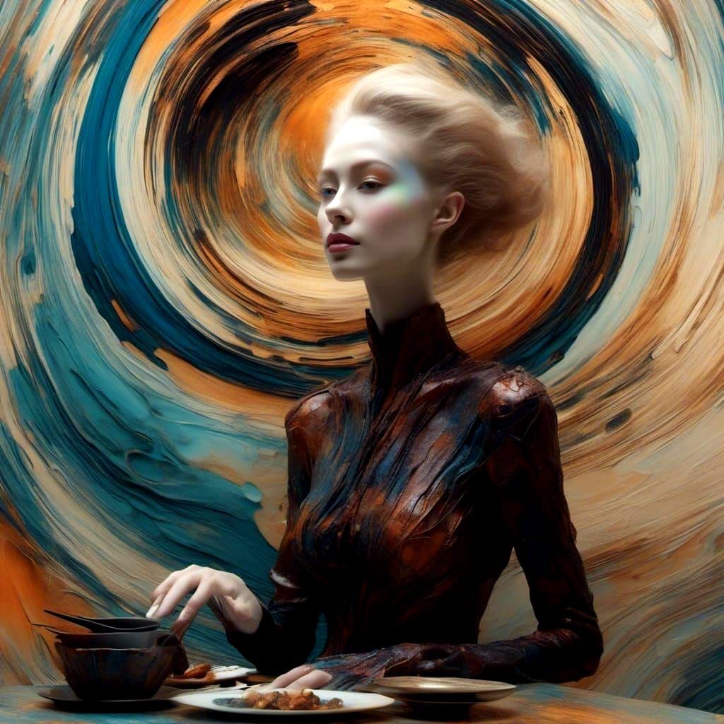 Alien at Table: Polychromatic Digital Art