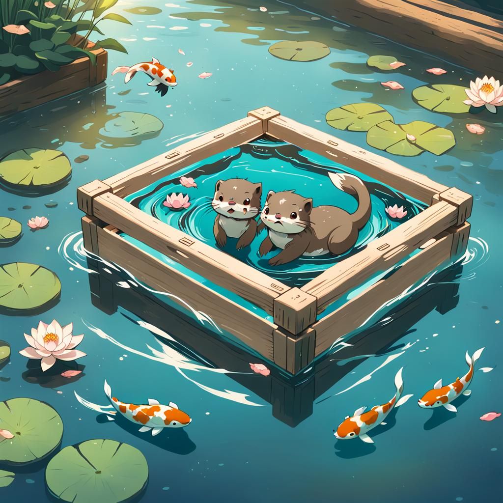 Cute Otters in Crate: Ghibli Anime Key Visual