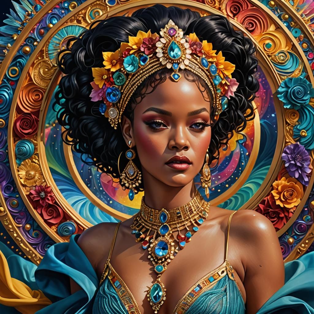 Rihanna as Mythical Goddess in Surreal Style