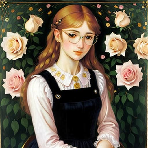 Girl with Roses: Hyperdetailed Classical Portrait