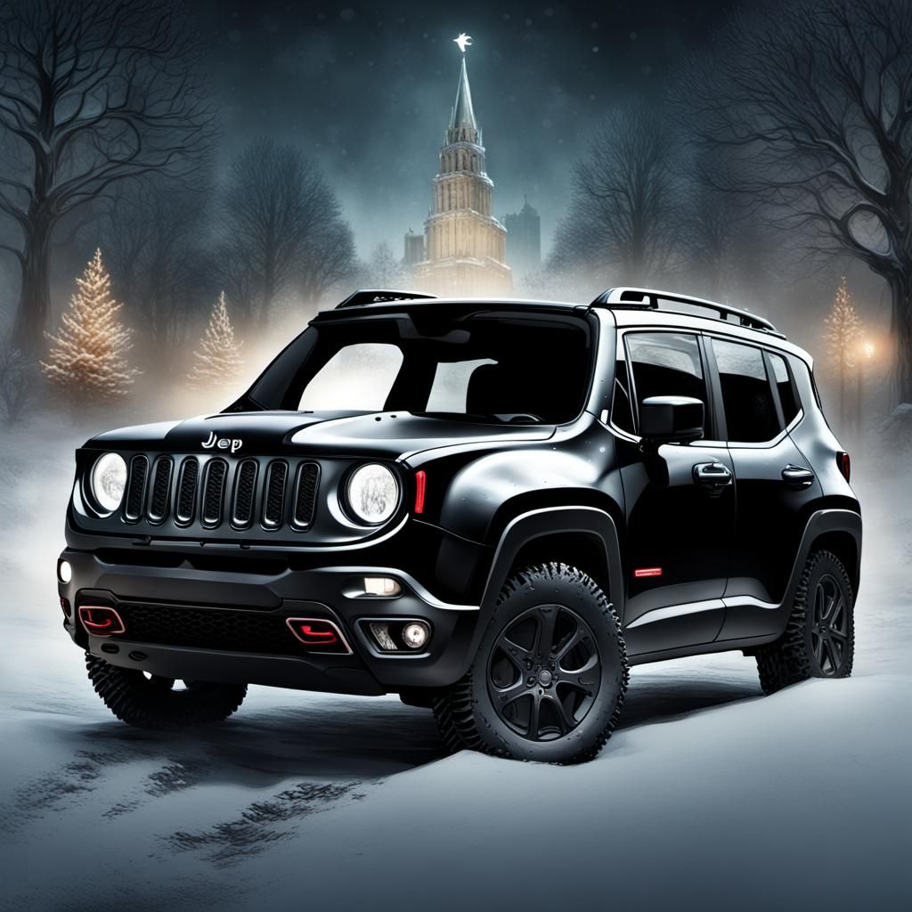 Jeep Renegade in Dark Christmas Horror Style