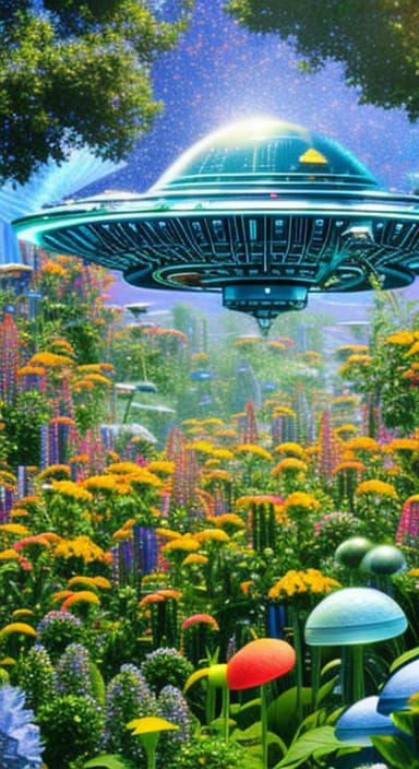 UFO in a Flower garden