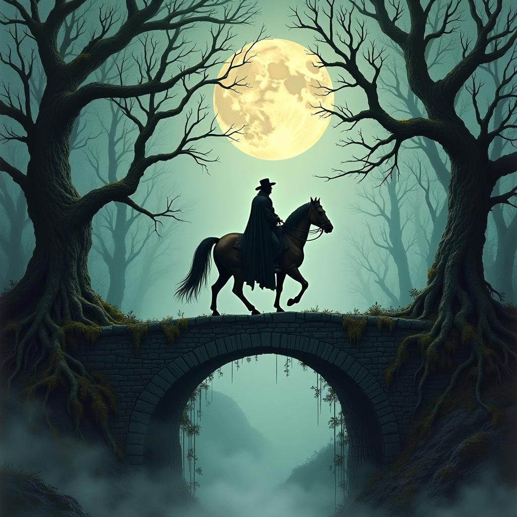 Lone Rider in Misty Forest: Steampunk Illustration