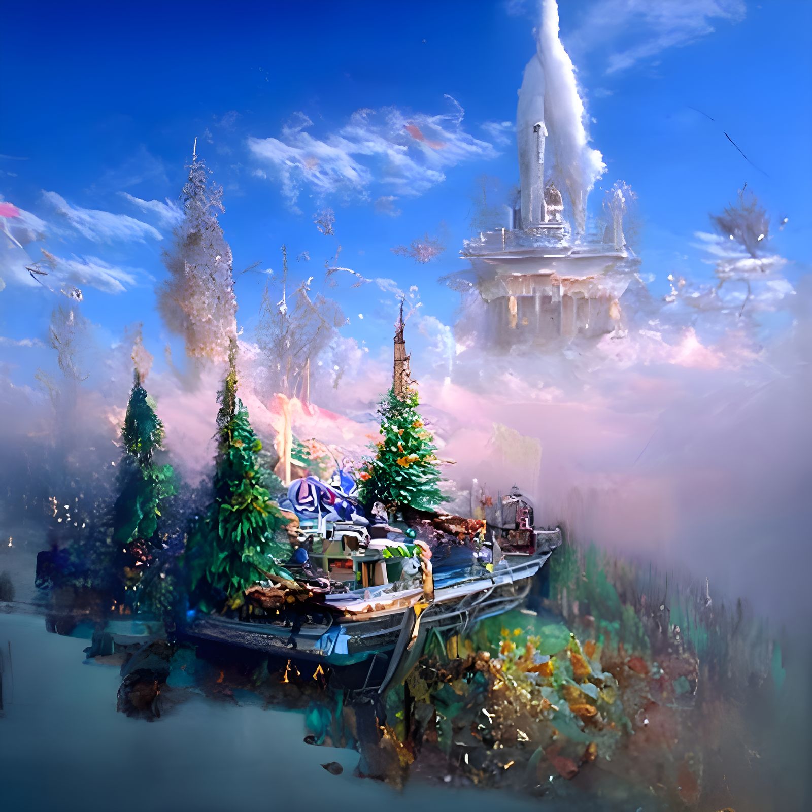 Ethereal Fantasy Scene in Mist
