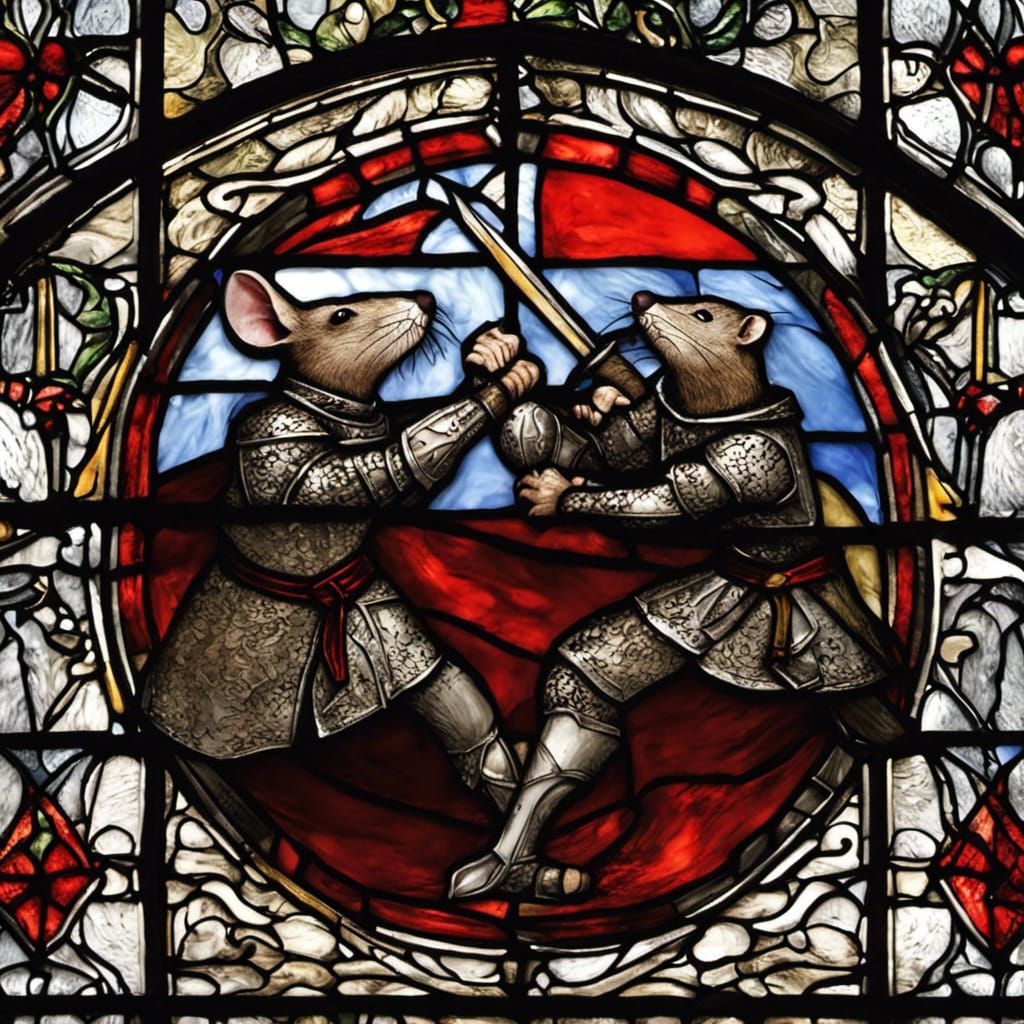 Rat Knights Fight in Stained Glass