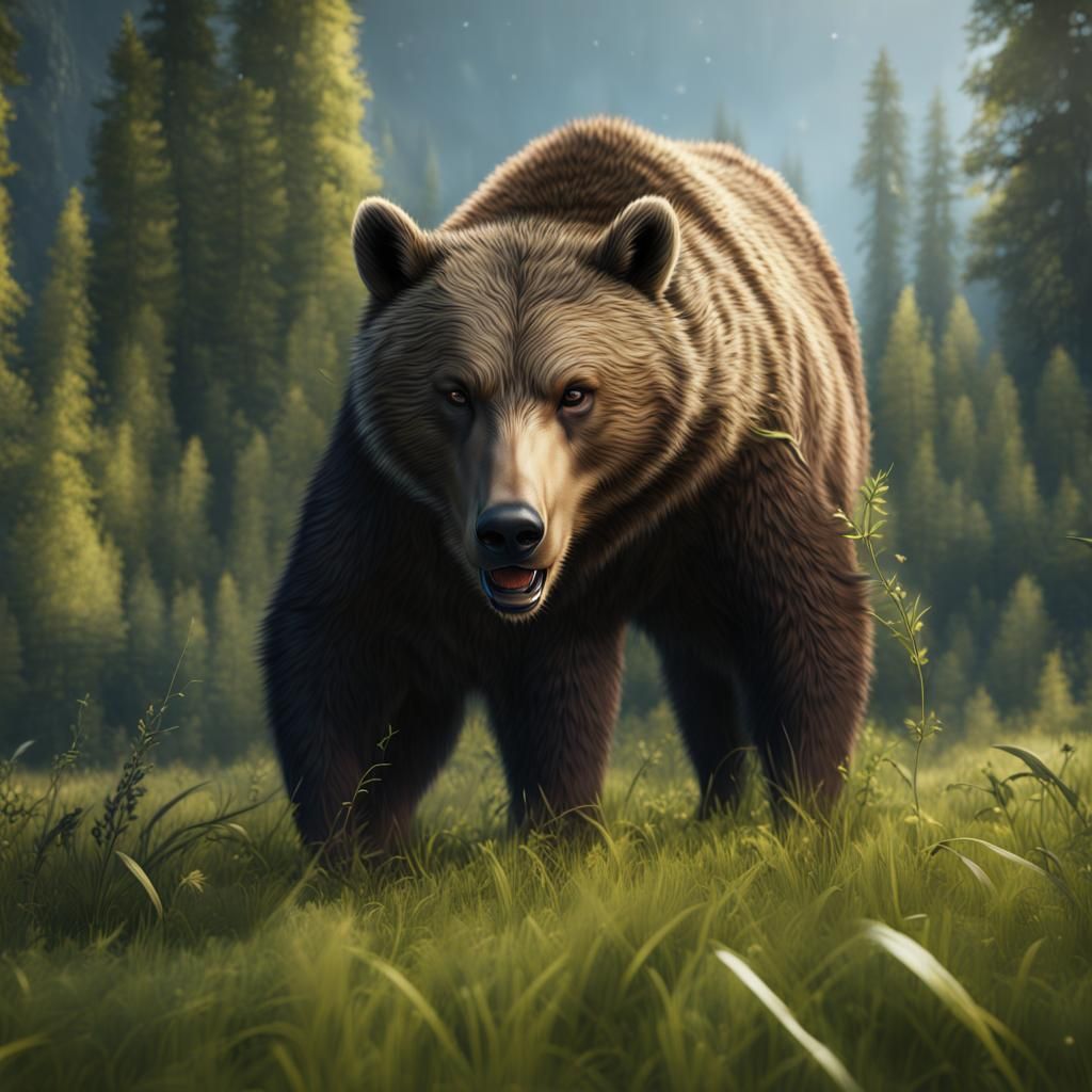 Giant Bear-Deer Hybrid Grazing: Detailed Fantasy Art