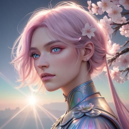 Glowing Multicolored Cherry Blossoms in Vibrant Lightscape S...