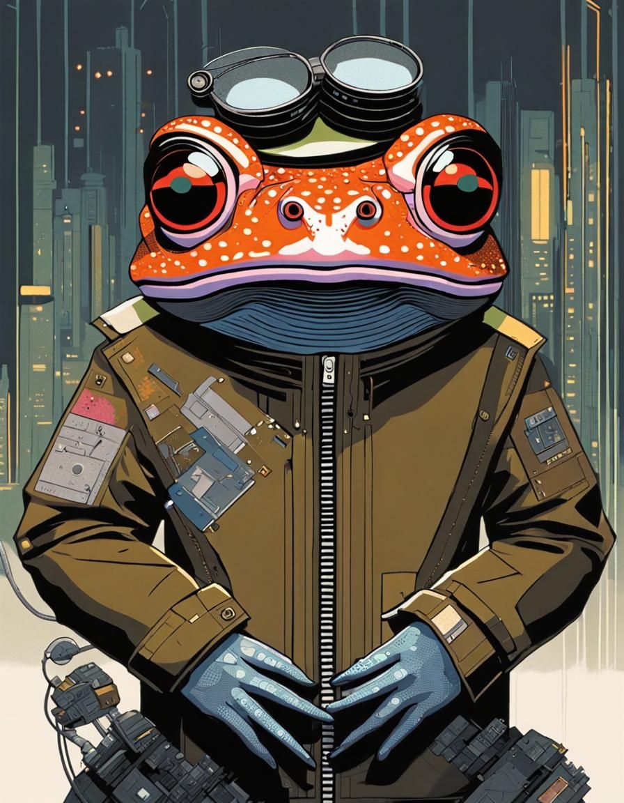Cyberpunk Toad in Charley Harper Style