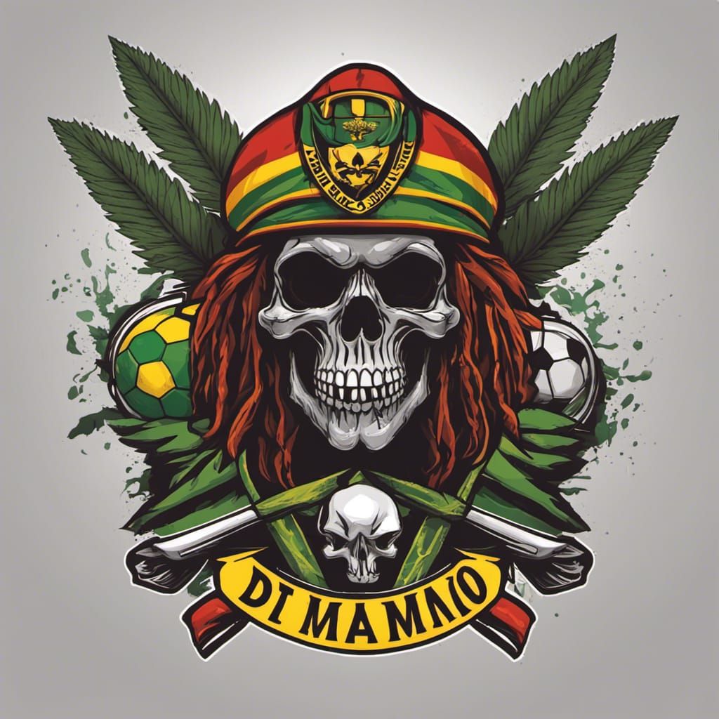 Rastafari Skull Logo for Football Team in Detailed Matte Pai...