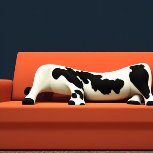Cow Napping on Couch: Pixar-Style 3D Digital Art