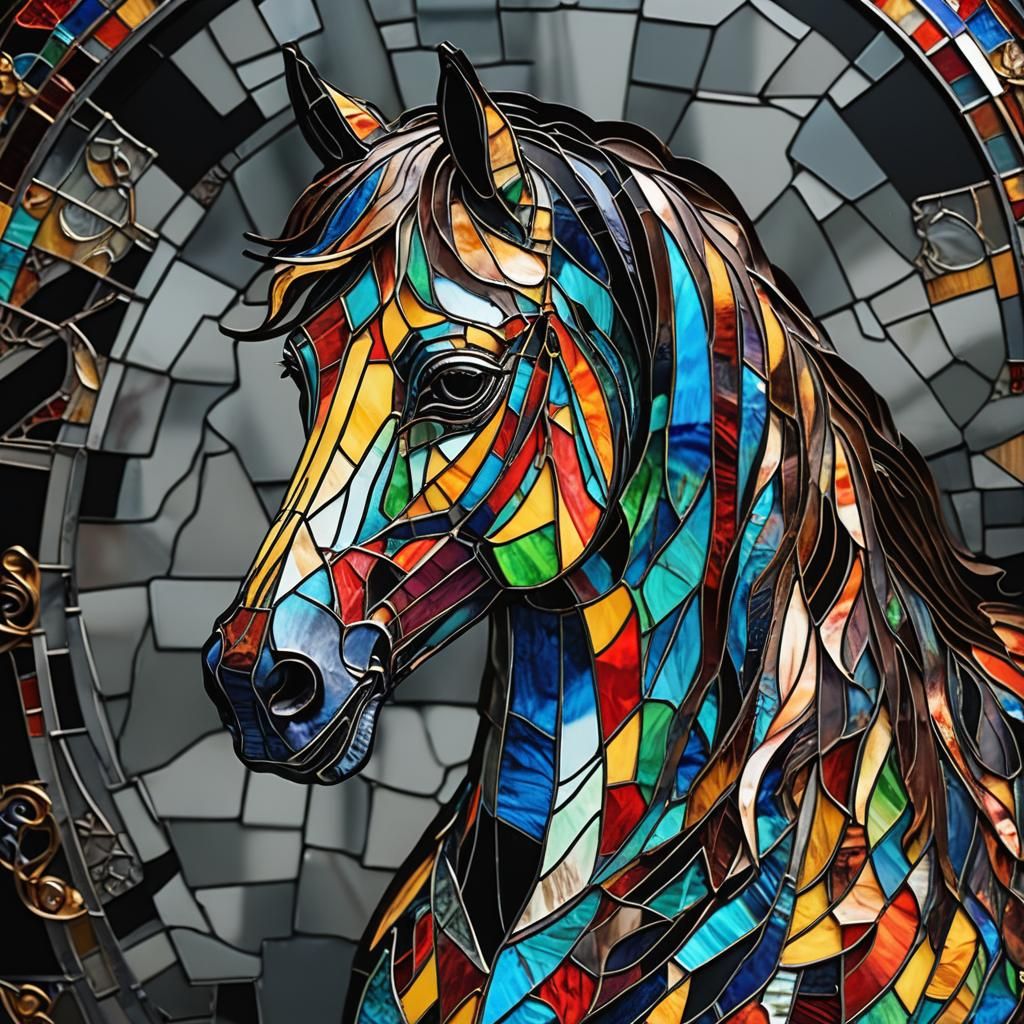 Vibrant Stained Glass Horse in Abstract Expressionism
