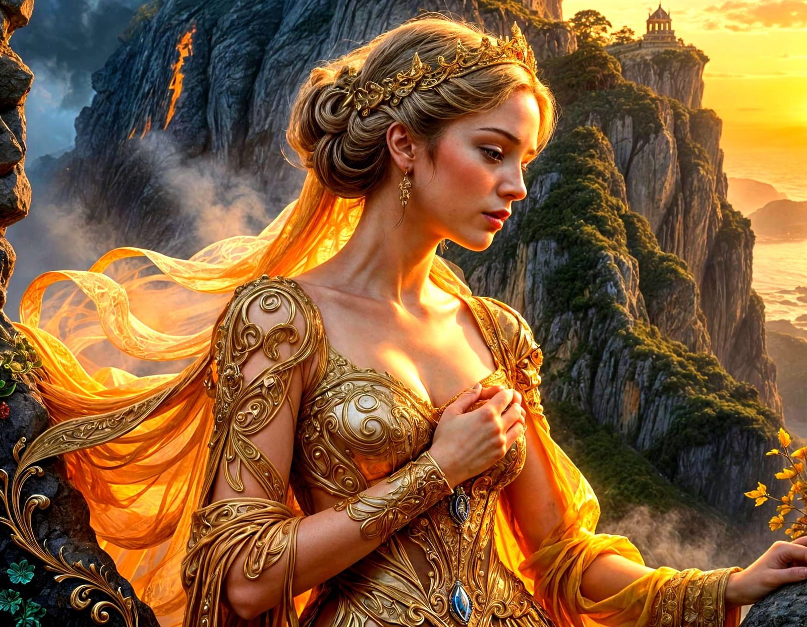 Art Nouveau Embrace on Cliff Edge