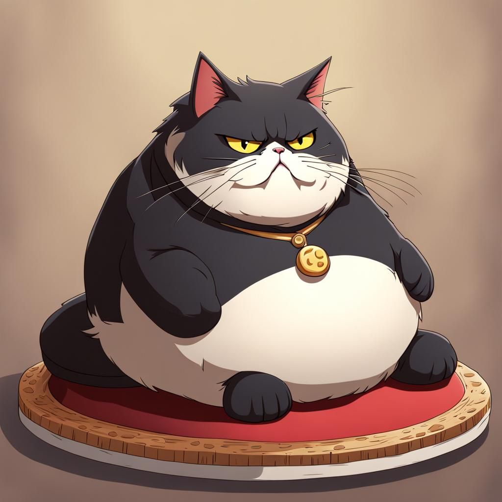 Grumpy Fat Cat in Anime Style