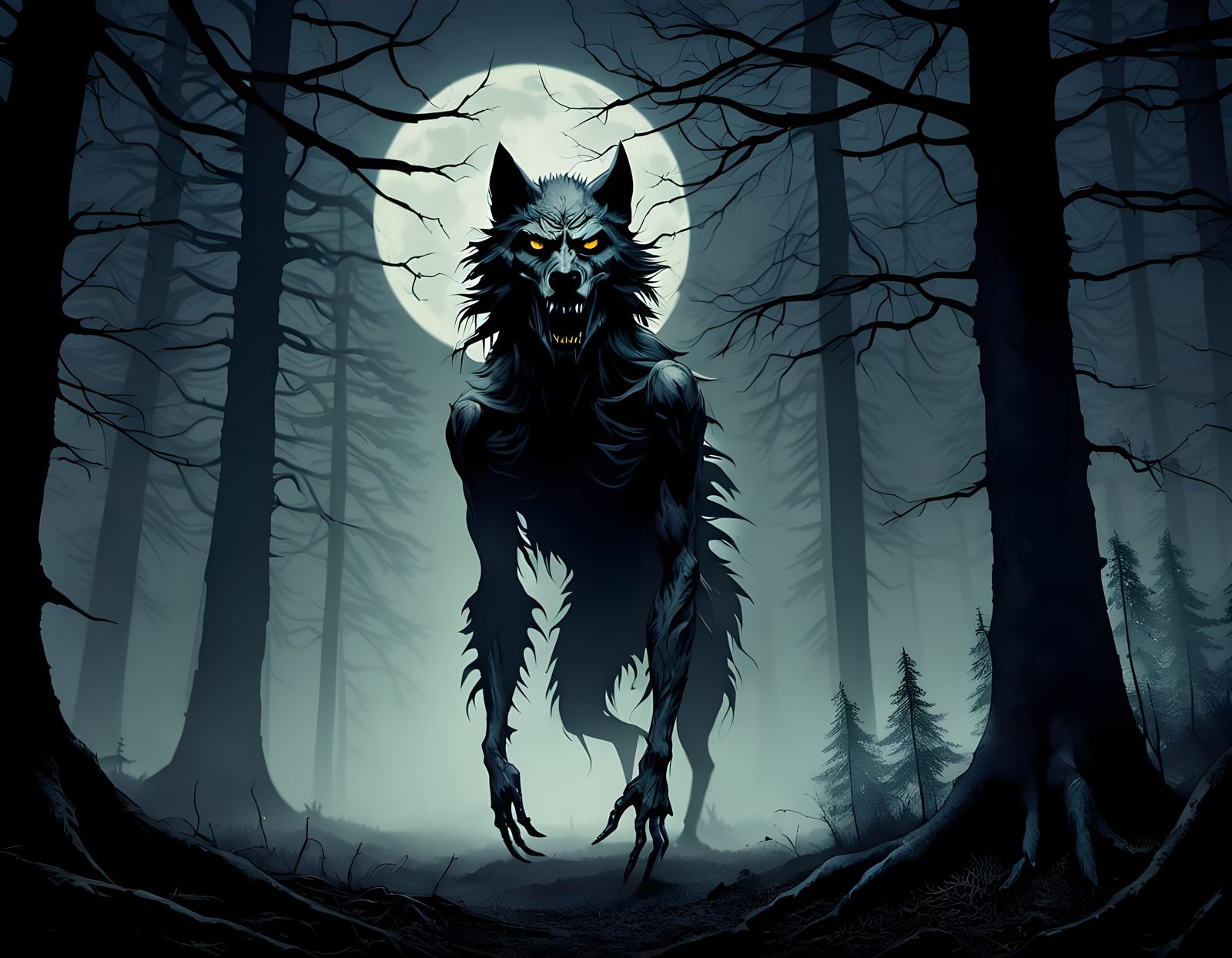 Eerie Skinwalker Under Full Moon in Native American Folklore