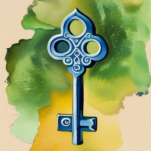 Classic Skeleton Key in Gouache Watercolor Style