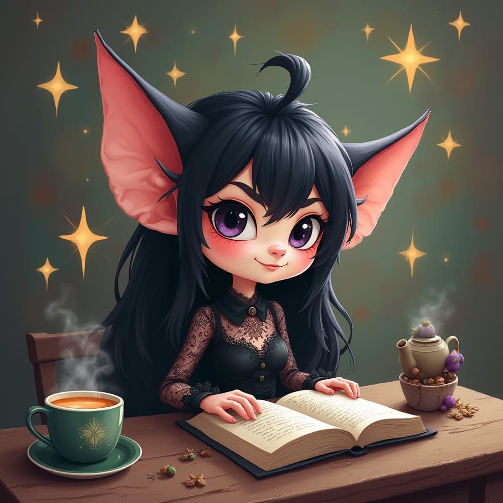 Cartoon Goth Goblin Casting Wellness Spells