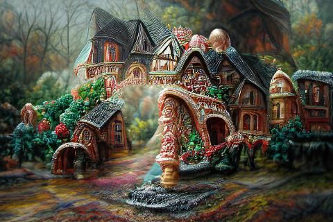 Hyperrealistic Gingerbread House in Candyland Wonderland