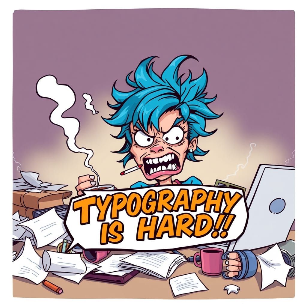 Frazzled Cartoon Woman Confronts Typographic Terrors
