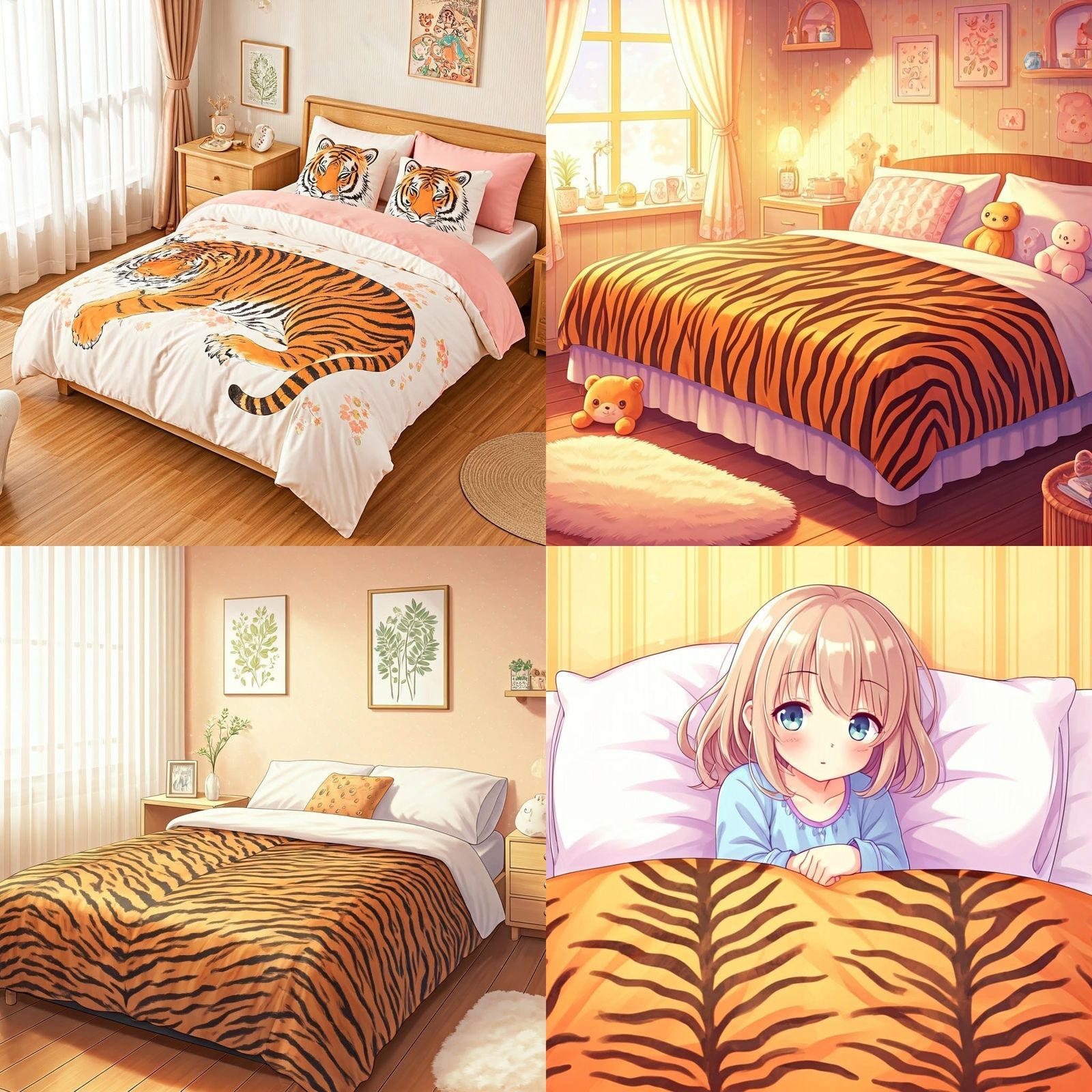 Anime Tiger Bed Sheets in Cute Bedroom