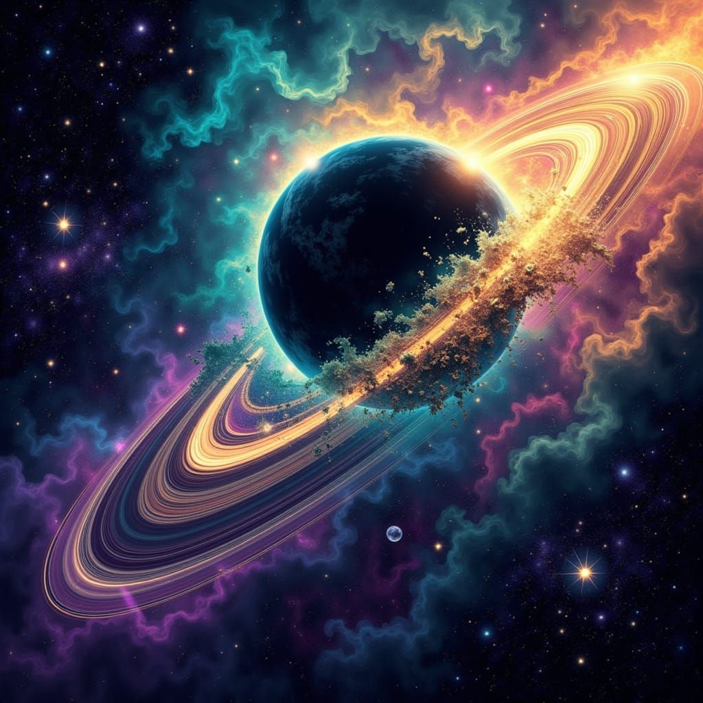 Iridescent Gas Giant Planet Devoured by Black Hole