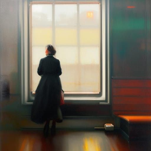Detailed Painting of Girl on Train Platform
