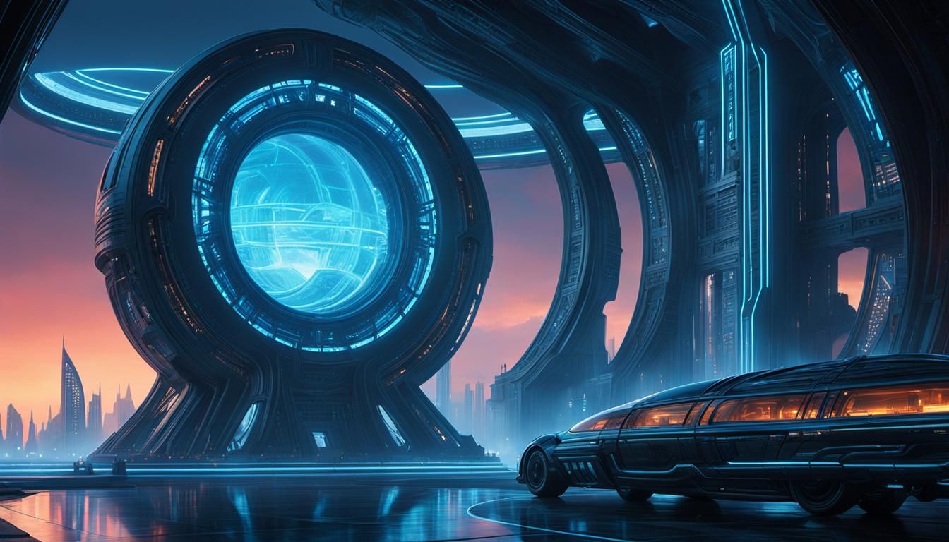 Futuristic Alien City with Ancient Portal, Sci-Fi Art