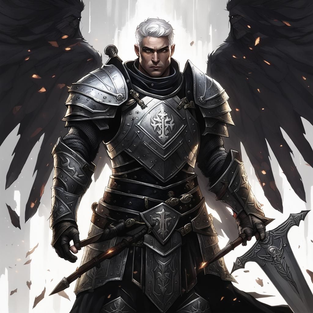 Fallen Aasimar Paladin with Glowing Greatsword