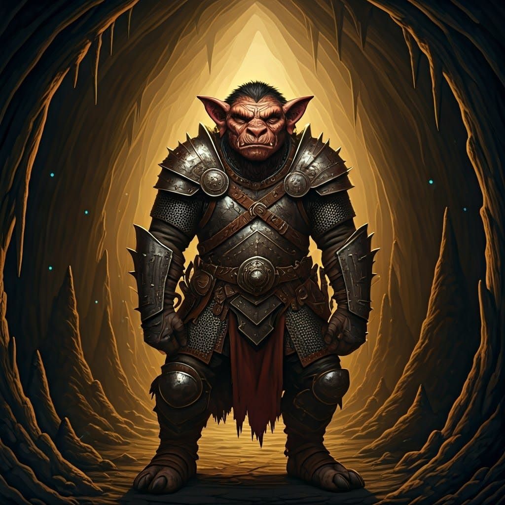 Gnoll Warrior in Dark Fantasy Cave Scene