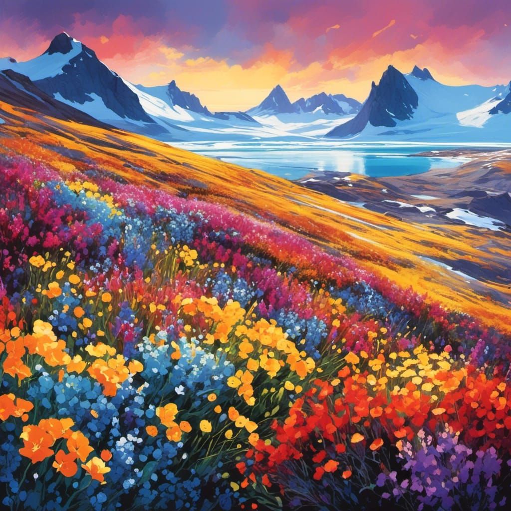 Colorful Flowers Bloom in Antarctica Landscape