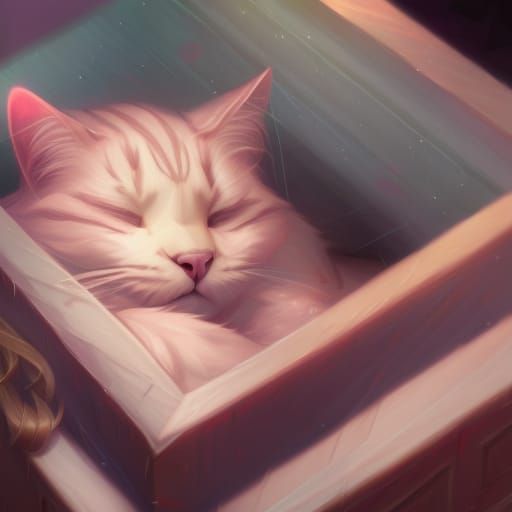 Cute Kitten Sleeping in Rain: Detailed Portrait