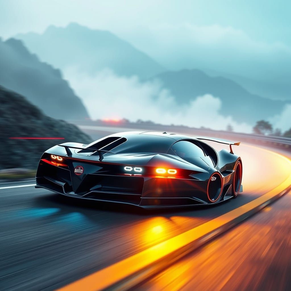 Hypercar Speeds Through Futuristic Mountainscape