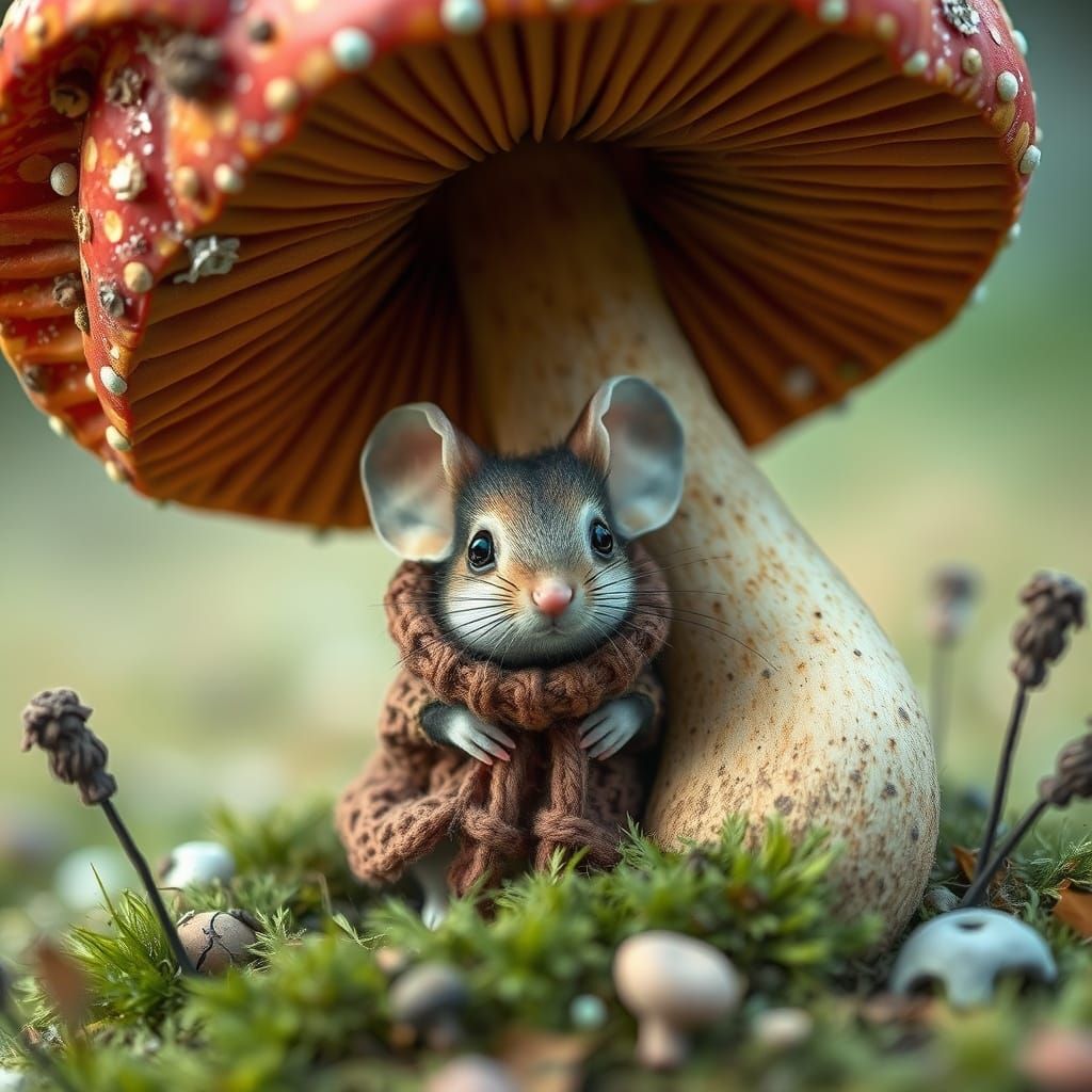 Mouse and Mushroom in Whimsical Style