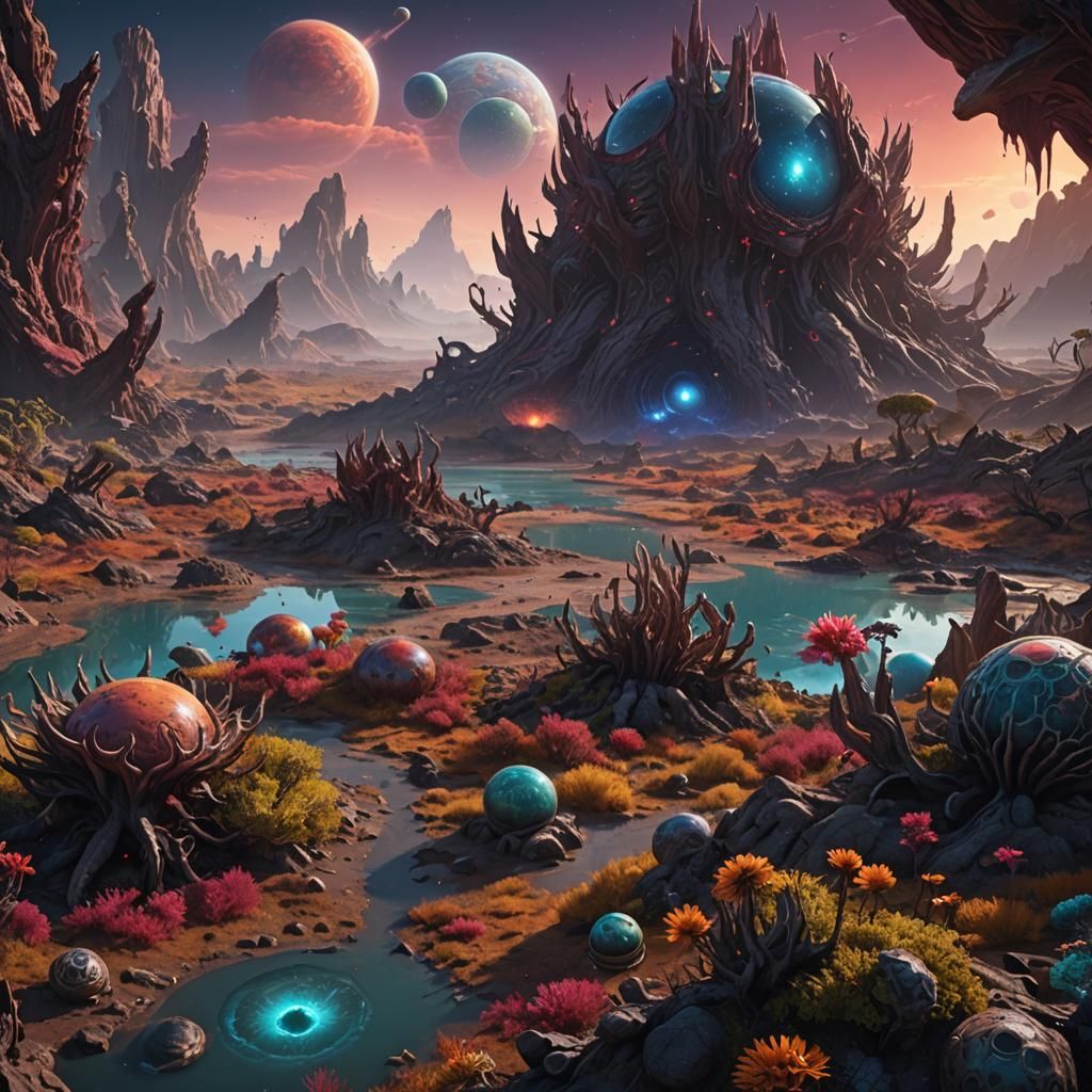 Colorful Alien Planet Wildlife Ecosystem
