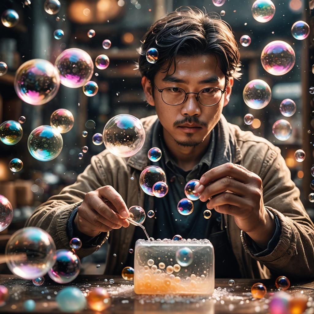a person crafting artisan bubbles, close up