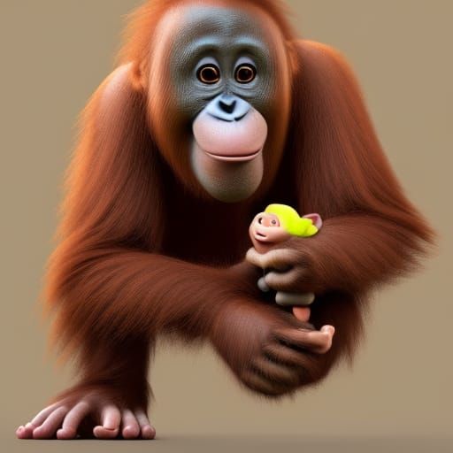 Cute Baby Orangutan in Pixar Style 3D Art
