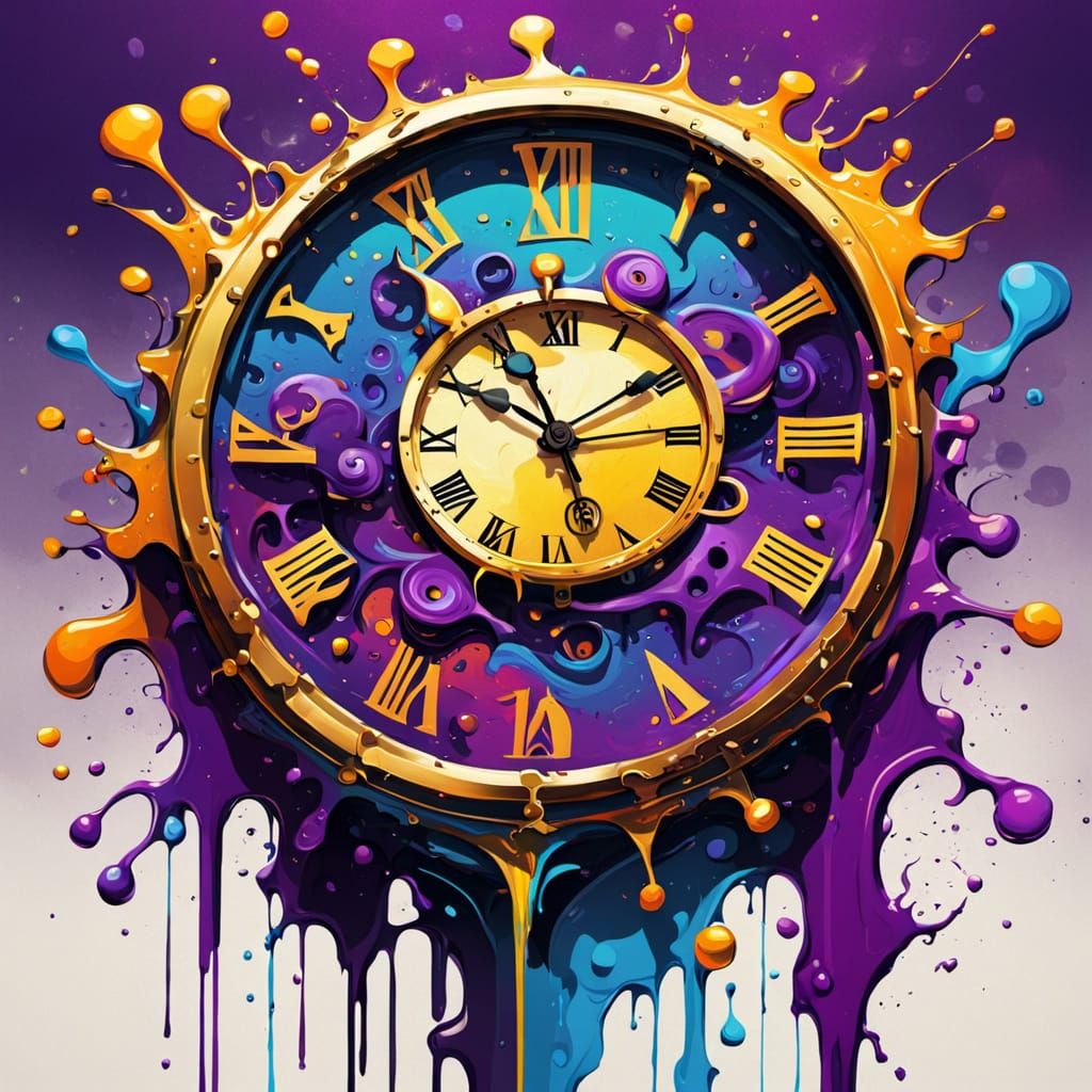 Surreal Melting Time in Vibrant Oil Painting