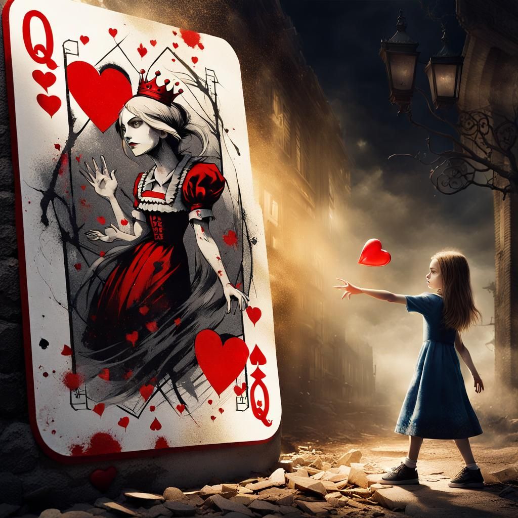 Mean Queen Playing Card Grabbing Alice: Graffiti Art