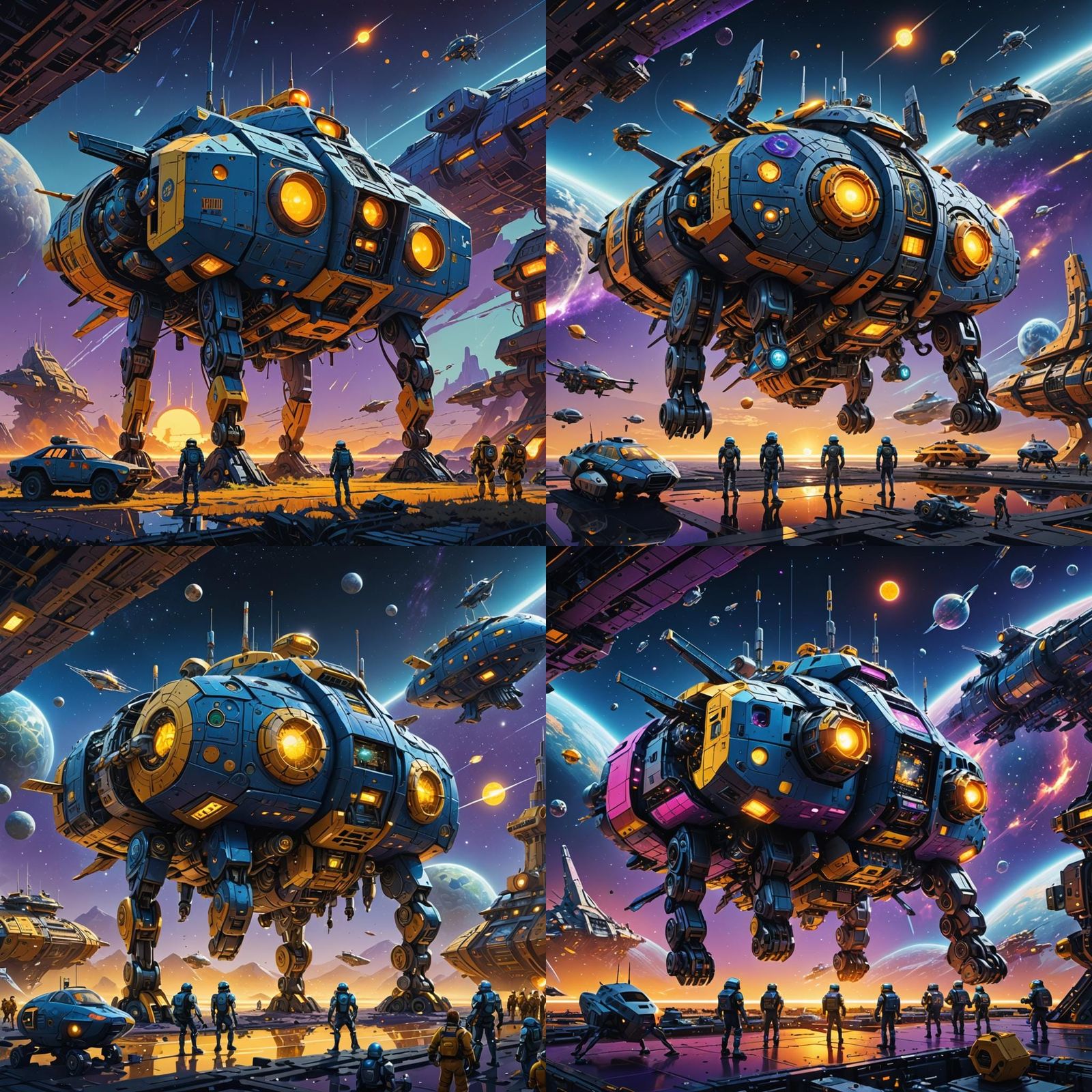 Robots Build Spaceship in Orbit: Detailed Matte Painting