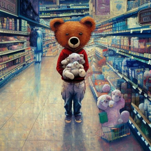 Pensive Man with Teddy Bear, Klimt-Inspired Portrait