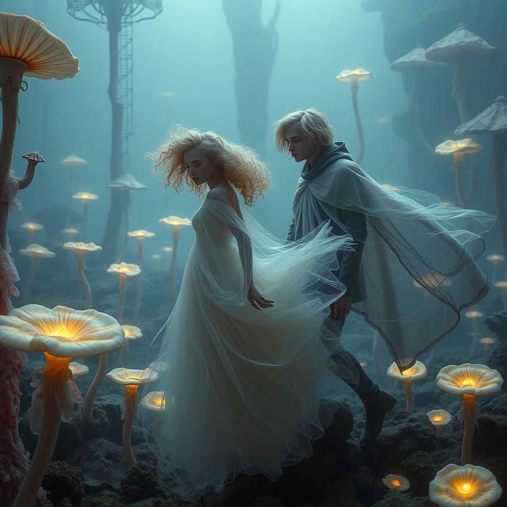 Surreal Couple in Alien Landscape: Dreamlike Art