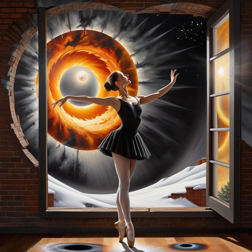 Surreal Woman Gazes at Black Hole Sun