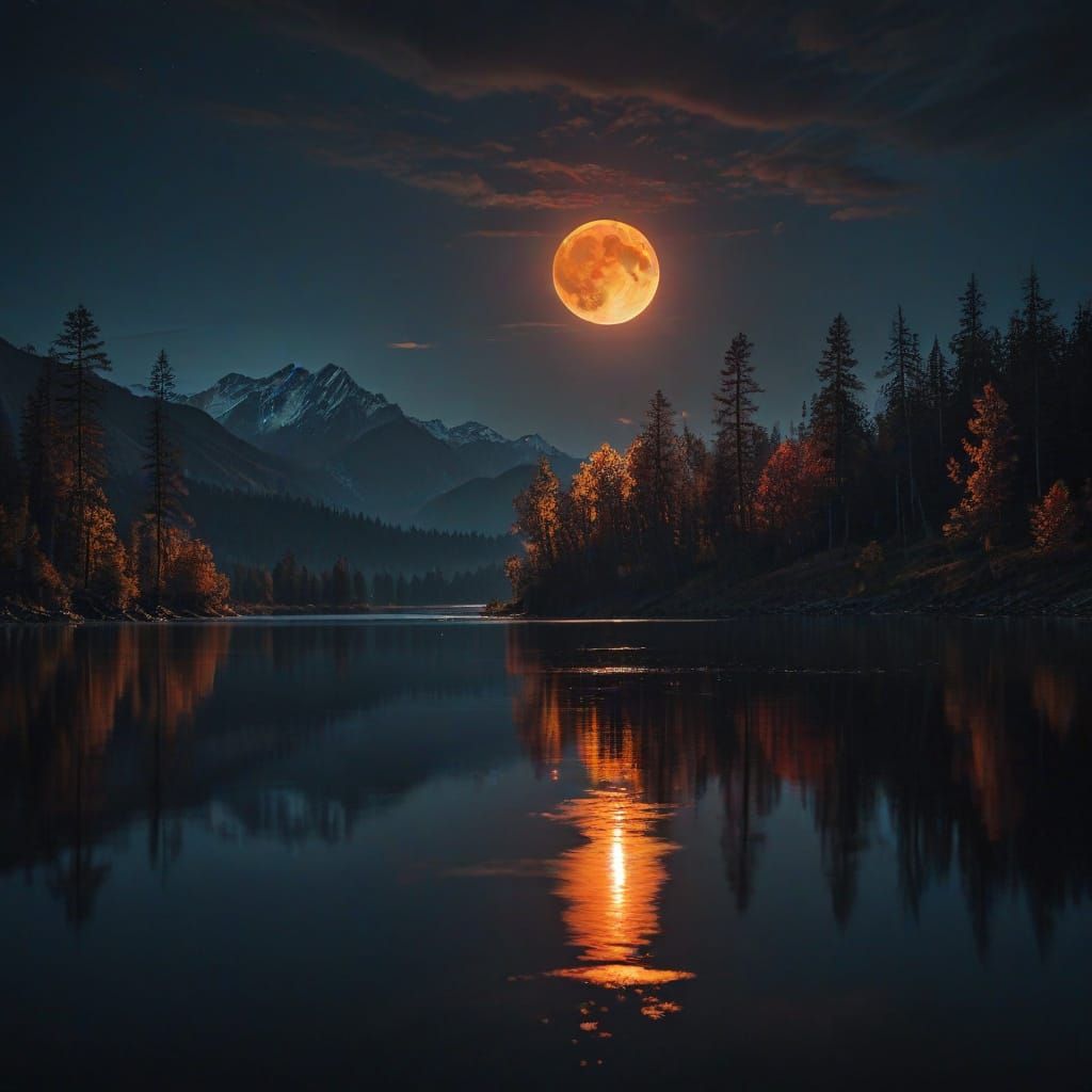 Blood Moon Over Serene Lake