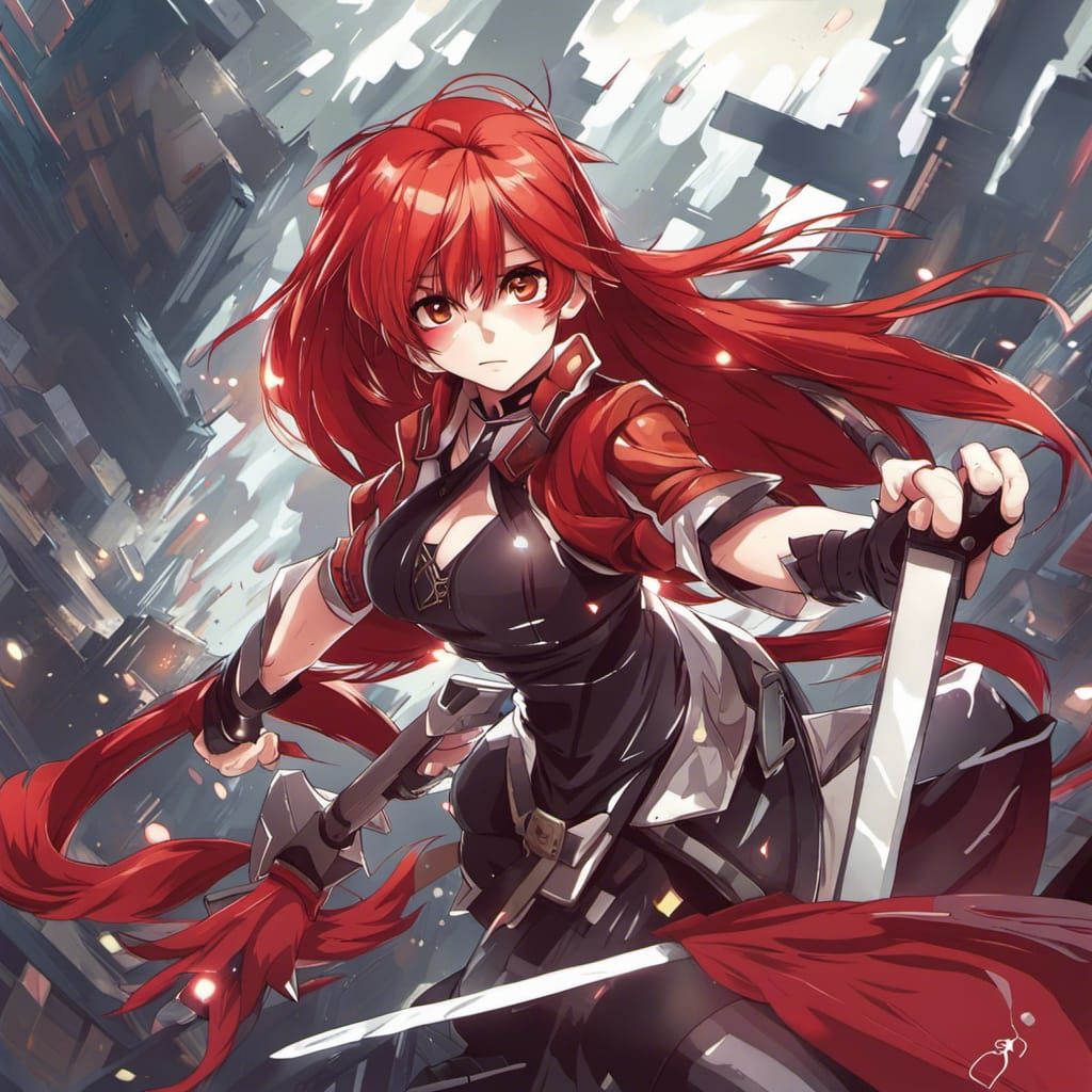 Red-Haired Anime Girl with Hammer