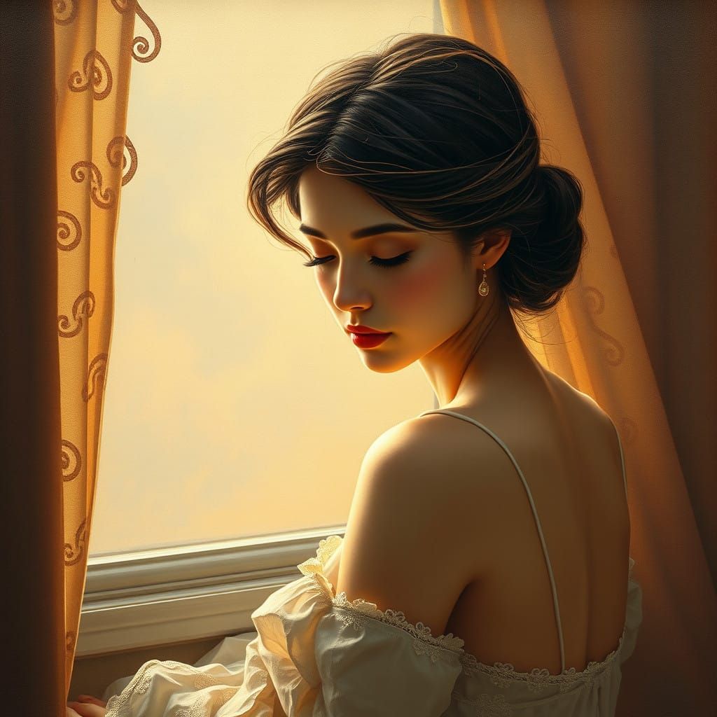 Serenely Elegant Woman in Whimsical, Impasto Portrait