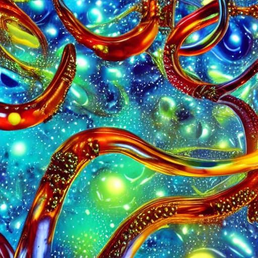 Bioluminescent Liquid Forms in Glass: A Digital Art Macro Sh...