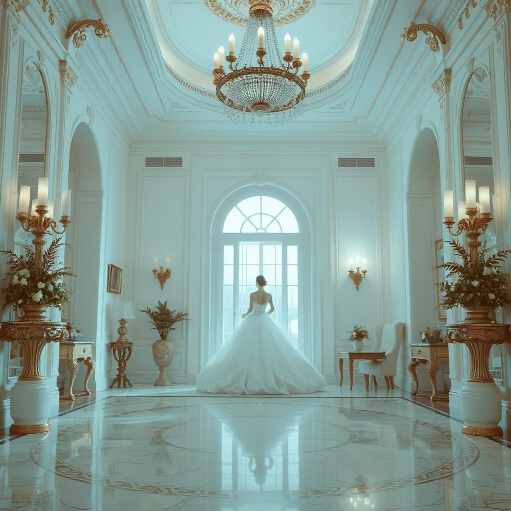 Elegant Foyer with Woman, Digital Matte Painting