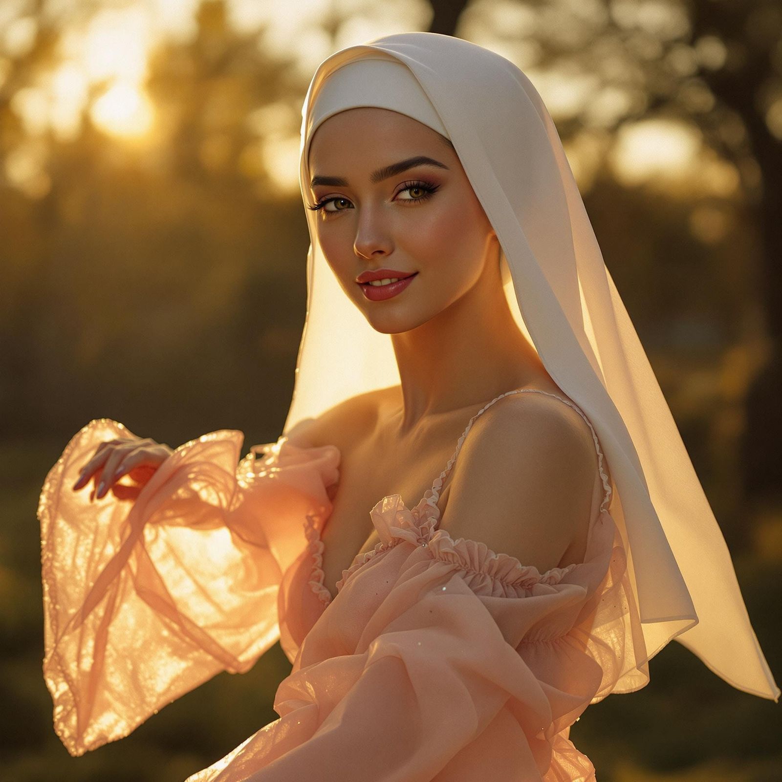 Sensual Nun Dances in Warm Golden Light