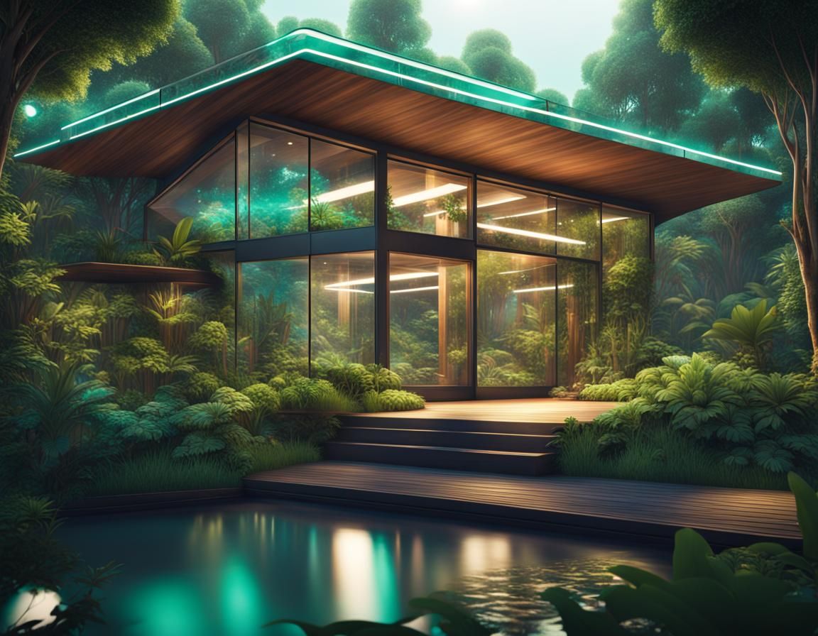 Futuristic Glass Cottage Integrated with Nature